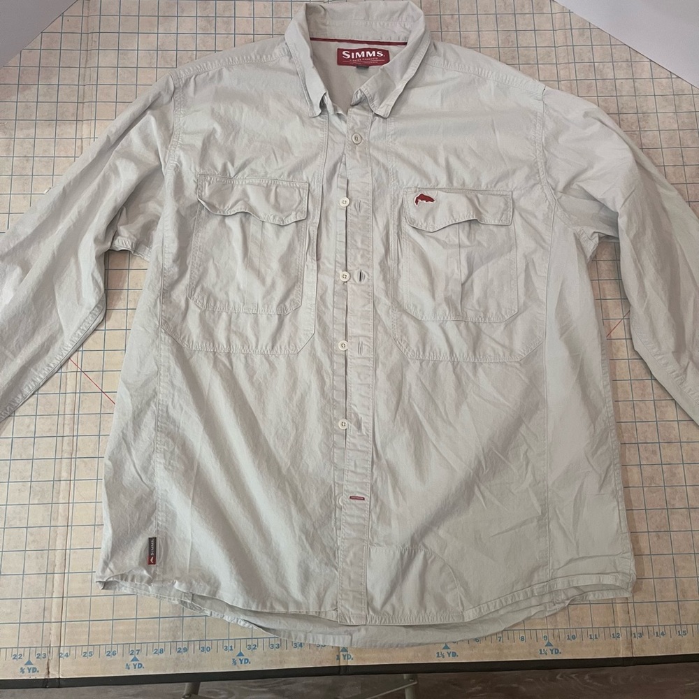 SIMMS -BEIGE COTTON LONG SLEEVE VENTED FISHING SHIRT WITH LOGO-SIZE XL